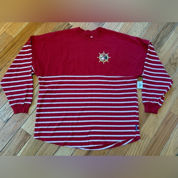 Disney Cruise Line Spirit Jersey Red White Glitter Sailor Striped Sz L NWT FLAW - Picture 5 of 14
